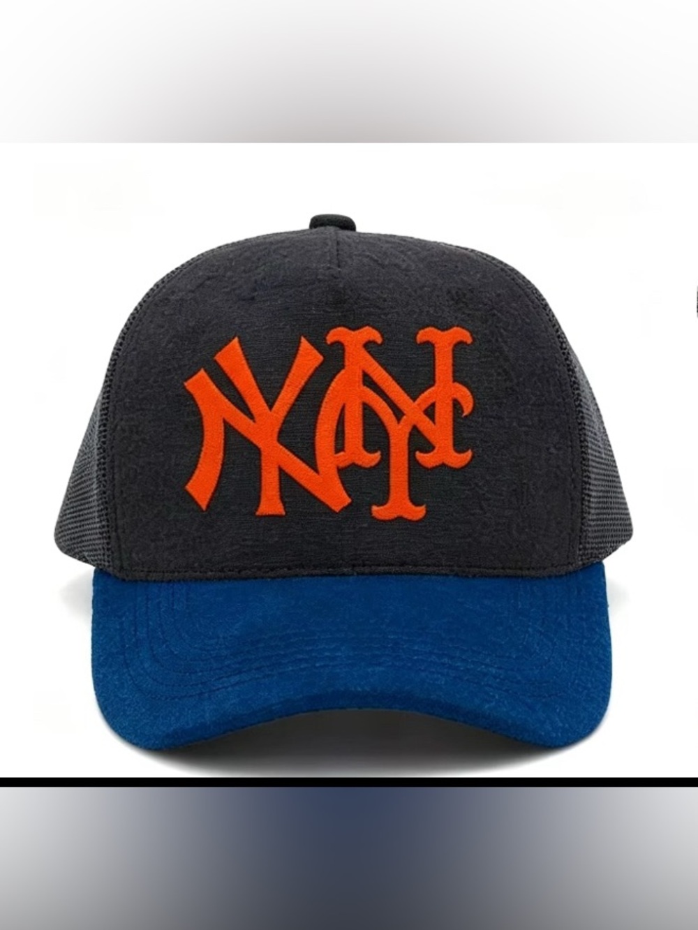Men's Black and Blue Cap with Orange Logo